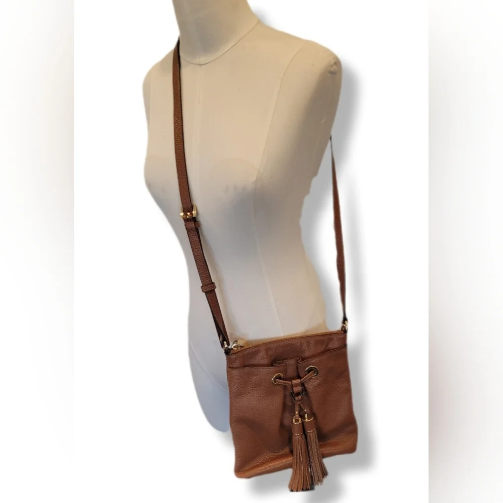 Michael Kors Bag Camden Drawstring Brown Genuine Leather Tassel Small Crossbody